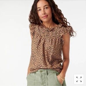 J.CREW Flutter-Sleeve Cotton-Silk Voile Top S Leopard Dot Camel Black NWT A1